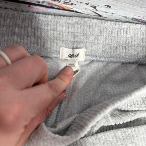 Aerie Groove-On Rib Velour Flare Pant in Light  Gray Large - Picture 4 of 5